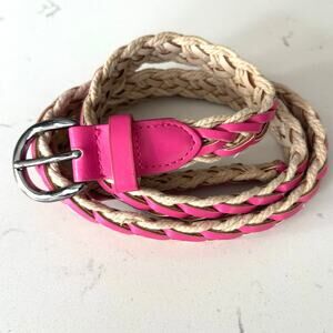 Y2K braided belt silver buckle pink/cream size medium boho gypsy retro festival